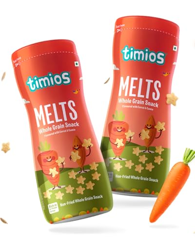 Timios Melts Wholegrain Teething Puffs – Carrot & Cumin, Preservative‑Free, No Maida, N…