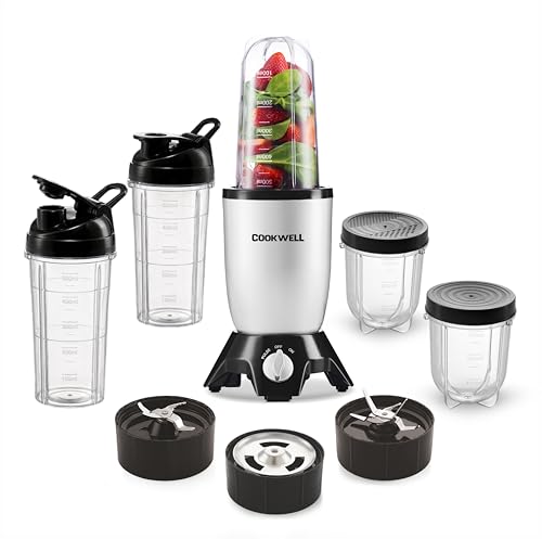 Cookwell Bullet Mixer Grinder (5 Jars, 3 Blades, Silver) - 600 Watts - 2 Year Warranty