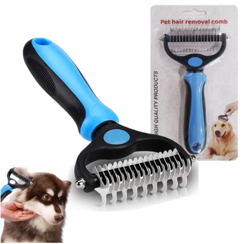 NA 2-in-1 Pet Grooming Tool, Dematting Comb for Dogs and Cats, 2-Sided Undercoat Rake C…