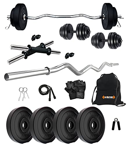 Kore PVC 10KG Combo 3 Home Gym Set with One 3 Ft Curl and One Pair Dumbbell Rods with G…