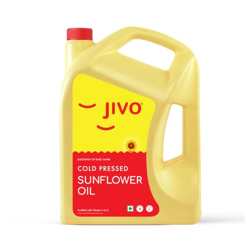 Jivo Cold Pressed Sunflower Oil 5 Litre | High in Polyunsaturated Fats | Vitamin A and…