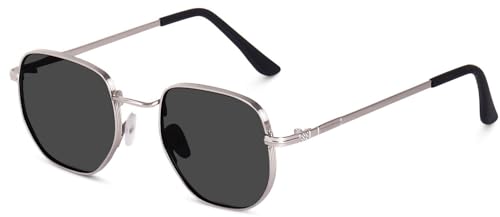 Sheomy Hexagon Glasses Silver Frame Black Shades, Photo Props Unisex Sunglasses (Pack o…