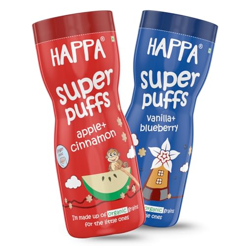 Happa Organic Baby Puffs | Vanilla Blueberry and Apple Cinnamom Flavour | Made with Org…