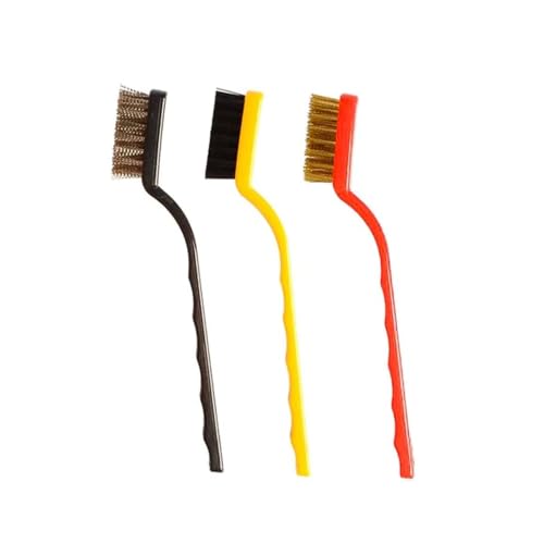 Sulfar 3 Pc Mini Wire Brush Set (Brass, Nylon, Stainless Steel Bristles)