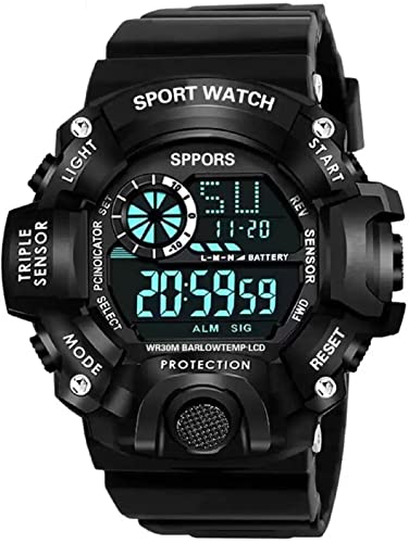 SELLORIA Silicone Digital Watch Shockproof Multi-Functional Automatic Black Color Strap…