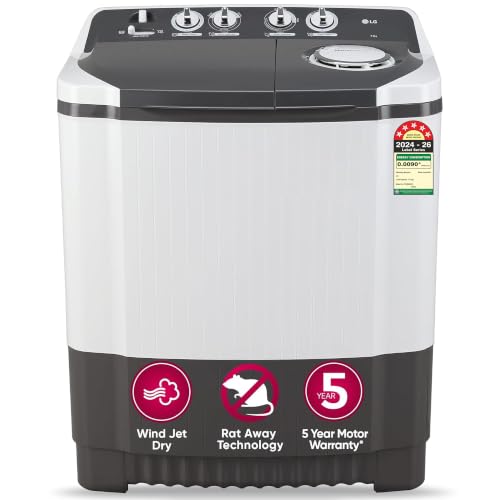 LG 7 Kg 5 Star Wind Jet Dry Semi-Automatic Top Loading Washing Machine (P7020NGAZ, Dark…