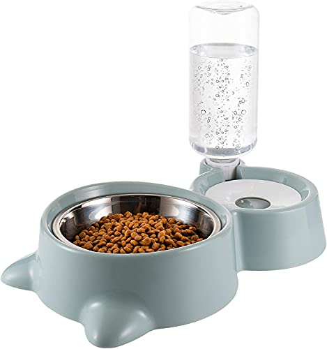 CREDLY 2 in 1 Bowl Water and Food Cat Feeder with Detachable Stainless Steel Bowl and A…