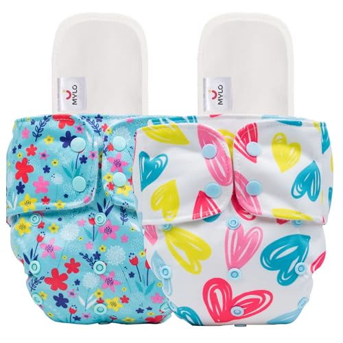 Mylo Leak-Proof Baby Cloth Diaper Combo (2 Diapers + 2 Inserts) | Free Size (3M-3Y) | H…