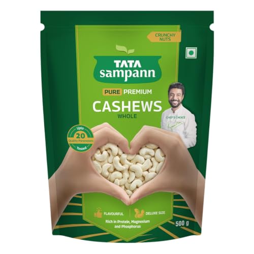 Tata Sampann Pure Cashews Whole/Kaju, 500g, Nutritious & Delicious, Premium Kaju nuts,…