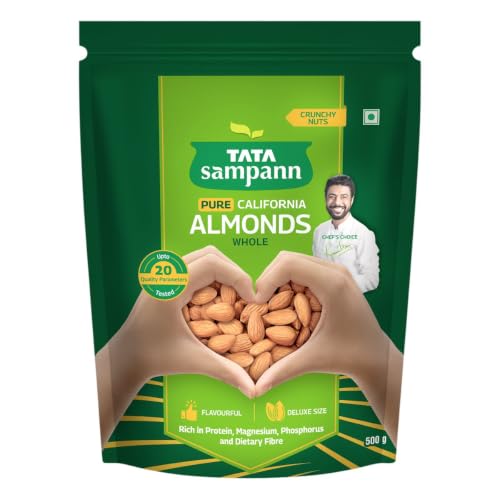 Tata Sampann Pure California Almonds/Badam Whole, 500g, Real Nuts, High in Fiber, Badam…