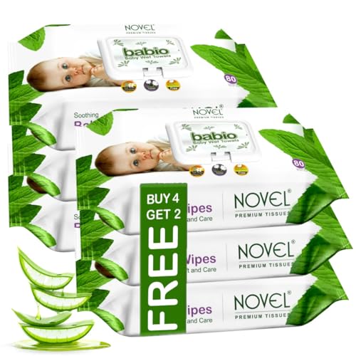 Novel Baby Wet Wipes 80 Wipes x Pack of 6 (480 Wipes) | Aloe Vera, Chamomile, Vitamin E…
