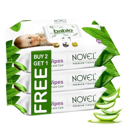 Novel Baby Wet Wipes 80 Wipes x Pack of 3 (240 Wipes) | Aloe Vera, Chamomile, Vitamin E…