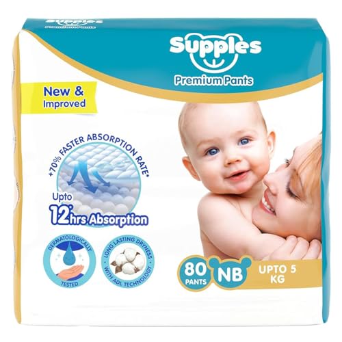 Amazon Brand - Supples Premium Diaper Pants | for Newborn Babies | 80 Diapers | NB/XS |…