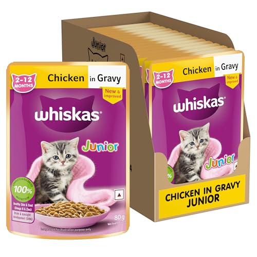 Whiskas Kitten (2-12 Months) Wet Cat Food, Chicken in Gravy, 80g x 14