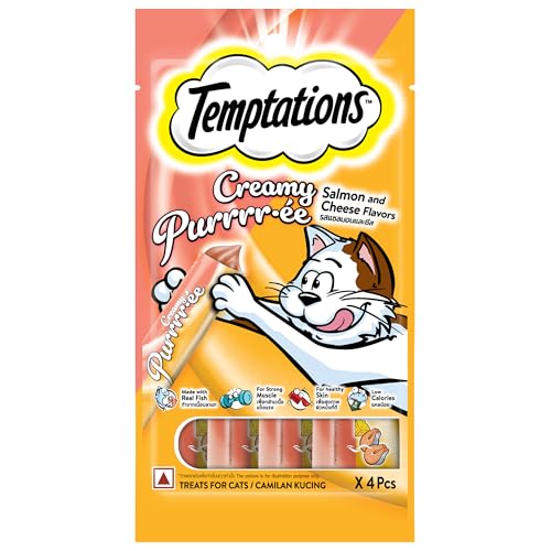 Temptations Creamy Purrrrr-ée Lickable Cat Treats, Salmon & Cheese Flavour, 48 G, Made…
