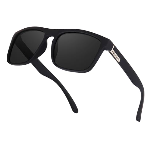 Dervin UV Protected Retro Square Polarized Sunglasses for Men and Women (Black) - Pack…