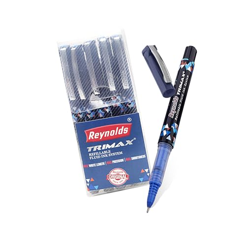 Reynolds TRIMAX RollerBall Pen SET - 5 PENS BLUE | ROLLER BALL PEN FOR WRITING | PEN FO…