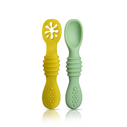 Luvlap Baby - Led Weaning Silicone Spoons, Set of 2, First Stage Self-Feeding Baby Spoo…