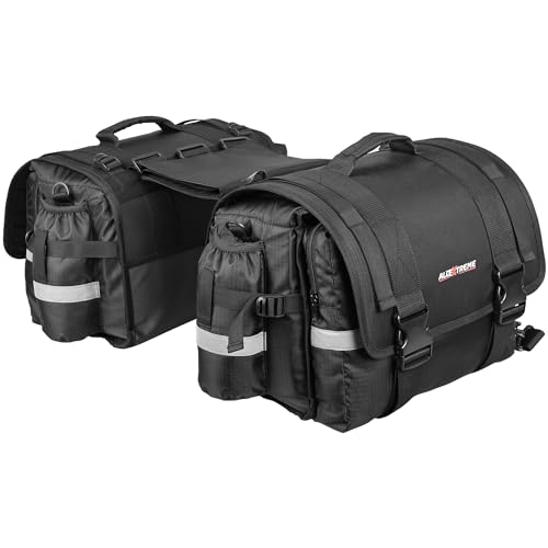 Allextreme 72L Motorcycle Saddle Bag with Rain Cover & Reflective Strips Polyester Mult…