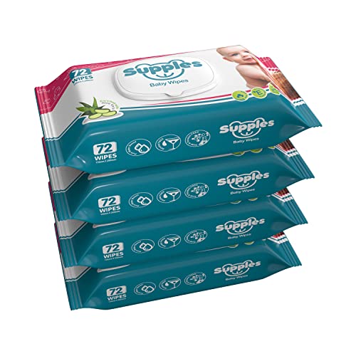 Amazon Brand - Supples Baby Wet Wipes with Lid | 288 Wipes | 72 Wipes x 4 Packs | Enric…