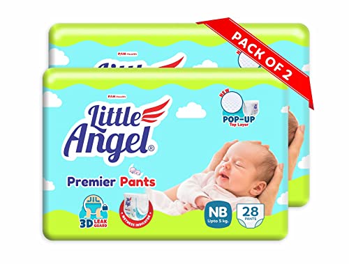Little Angel Premier Pants Baby Diaper, New Born (NB/XS) Size, 56 Count, Cottony Soft M…
