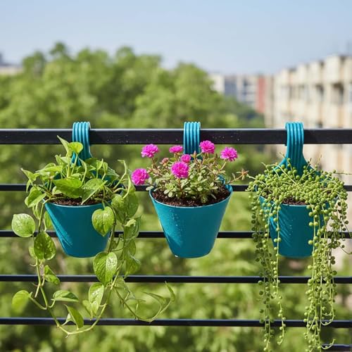 Go Hooked Plastic Hanging Planter for Plants, Railing Flower Pots, Pot Diameter (22 cm)…