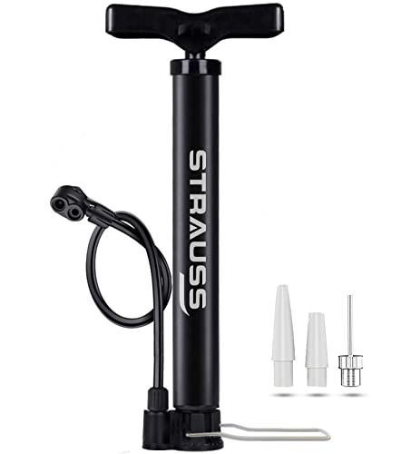 Strauss Bicycle Air Pump with Needle & Dual Valve | 30 CM Long | Portable Pump with 2 M…