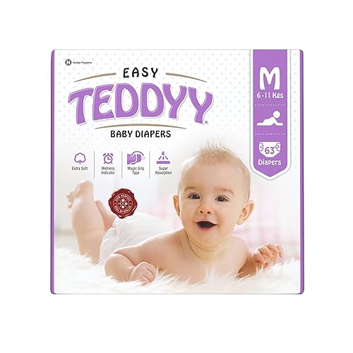 TEDDYY Easy Baby M Size Diaper Tape Style |63 Count (Medium) | 6-11 kgs (Pack of 1)|Qui…