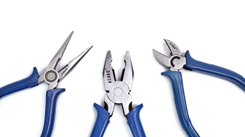 ACHRO Complete Plier Set, 8 Inch Combination Plier, 6 Inch Long Nose, 6 Inch Diagonal C…