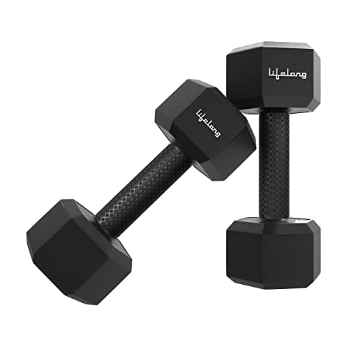 Lifelong PVC Hex Fixed Dumbbells Pack of 2 (2kg*2) Black Color for Home Gym Equipment F…
