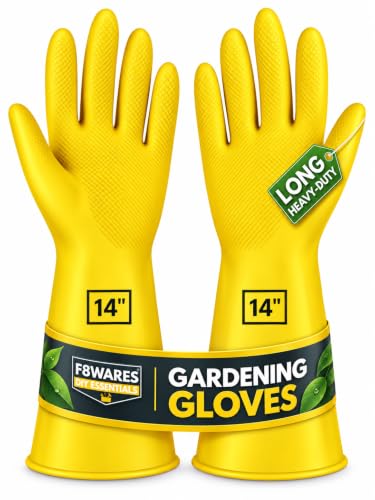 F8WARES 14 Inch Long & Thick Heavy Duty Rubber Gardening Gloves