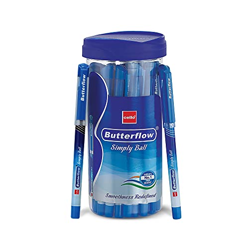 Cello Butterflow Simply Ball Pen Set | Pack of 25 Ball Pens | 20 Blue and 5 Black Ink C…