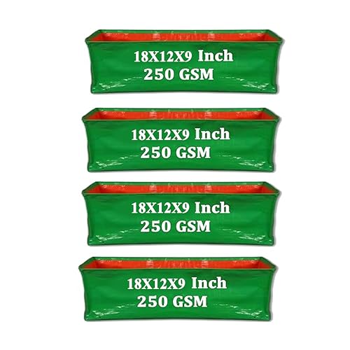 IAgriFarm HDPE UV Treated 18x12x9 inch, 250 GSM - Pack of 4, Rectangle/Green Color Plan…