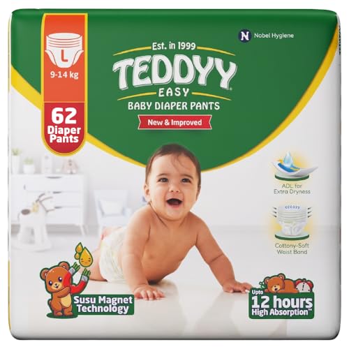 TEDDYY Easy Baby L Size Diaper Pant Style | 62 Count (Large) | 9–14 kg (Pack of 1) | Lo…