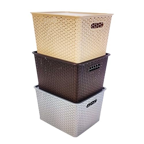 HomeStrap Rectangular Set Of 3 Large Plastic Storage Organizers/Baskets With Lid For Ki…