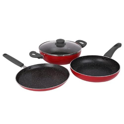 Prestige Omega Granite Non-Stick 3 Pc Cookware Set with Glass Lid | 5-Layer Coating | G…