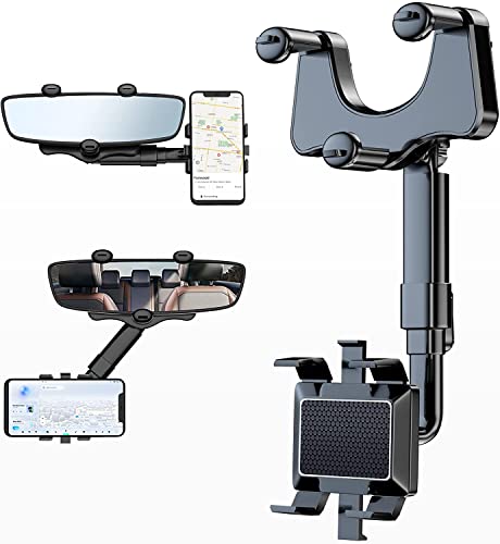Hold Up 360°Rotatable and Retractable Car Phone Holder, Multifunctional Rearview Mirror…