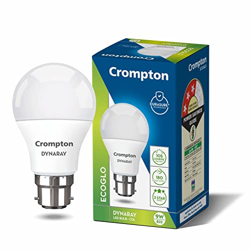 Crompton Dyna Ray 9 Watt LED Bulb Cool Day Light | Pack of 1 | B22 Base, Energy-Efficie…