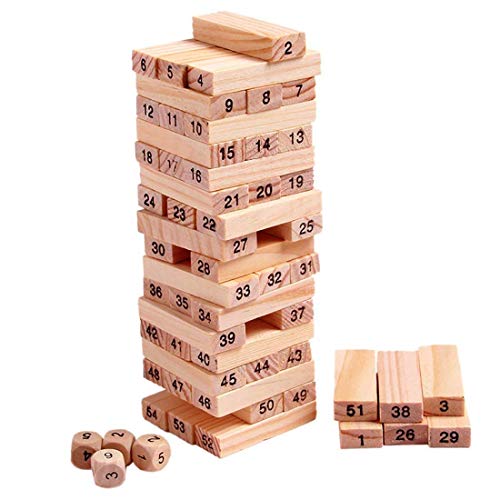 PRIME DEALS Wooden Blocks 51 Pcs 4 Dice Building Blocks Game Challenging Tumbling Tower…