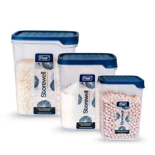 FLAIR Storewell Square Plastic Food Storage Container Set, Airtight Kitchen Containers…