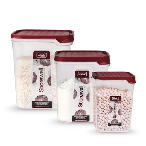 FLAIR Storewell Square Plastic Food Storage Container Set, Airtight Kitchen Containers…