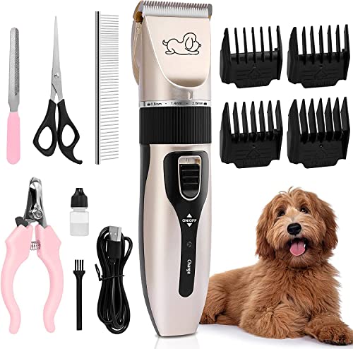 NEWKIBOU Electric Clipper for Dogs and Cats, 4-in-1 Pet Grooming Kit with 4 Combs (3-6-…
