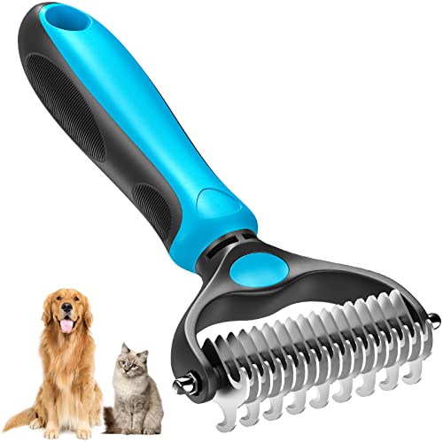 Pet Grooming Brush, Double Sided Shedding and Dematting Undercoat Rake Comb for Dogs an…
