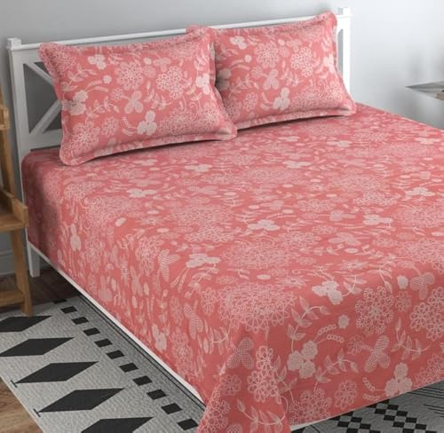 BSB HOME® 200 TC 100% Cotton Feel Bedsheet for Double Bed with Two King Size Pillow Cov…