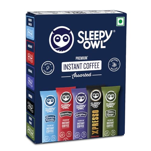 Sleepy Owl Pack of 10 Premium Instant Coffee Sachets | 2g Each - Flavoured Coffee Pouch…