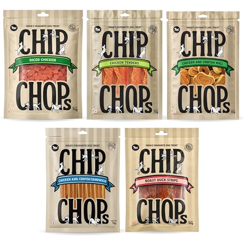 Chip Chop Dog Treat Combo of 5 - (70g Each, Mix Flavour) | Tender, Roast Duck, Codfish…