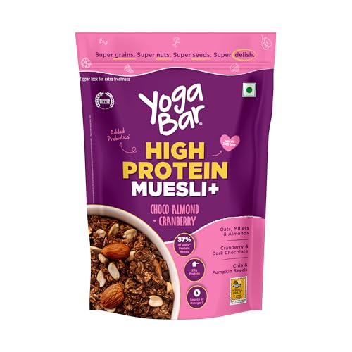 Yogabar High Protein Muesli 850g | 23g per 100g Protein | Choco Almond & Cranberry | Ea…