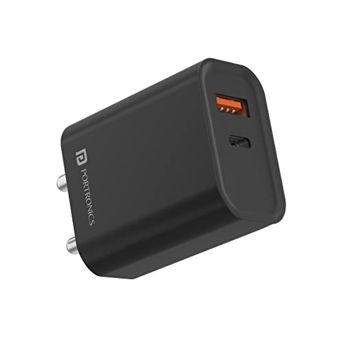 Portronics Adapto 45 GaN 22.5W Fast Charger, USB & Type-C Dual Port Wall Adapter, PD 3.…