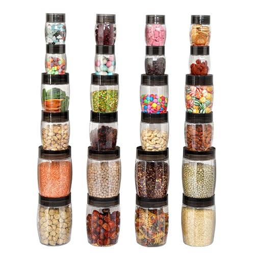 CELLO Clario Pet Storage Container for Kitchen Set of 24 Pcs Black | 8x300ml, 8x650ml,…