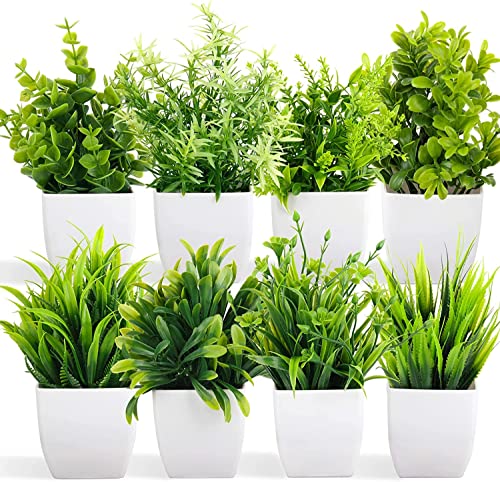 Dekorly Artificial Potted Plants, Artificial Plastic Eucalyptus Plants Small Indoor Pot…